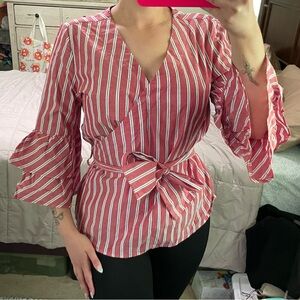 Beachlunchlounge collection, red, blue and white stripe shirt